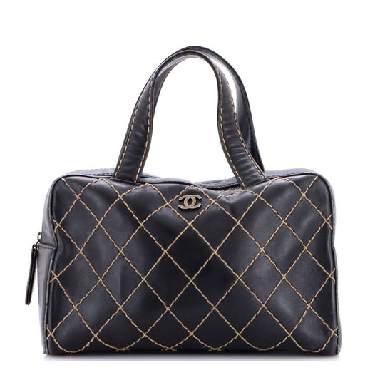 Chanel Surpique Boston Bag Quilted Leather Large