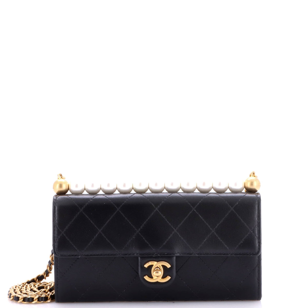 Chanel Chic Pearls Clutch with Chain Quilted Goatskin