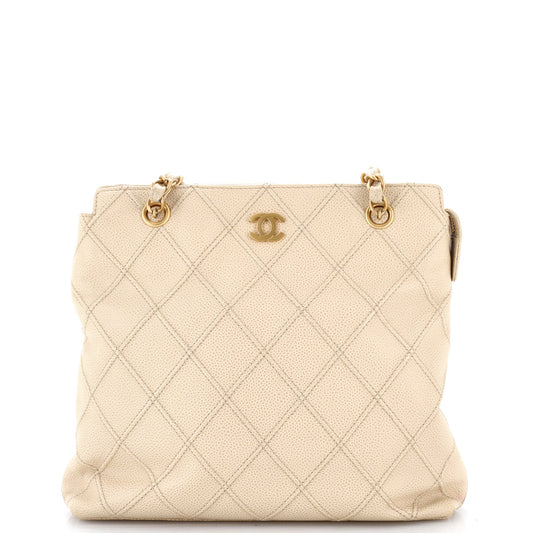 Chanel Vintage Zipped Chain Tote Quilted Caviar Medium