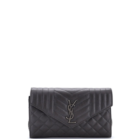 Saint Laurent Classic Monogram Chain Wallet Mixed Matelasse Leather Medium