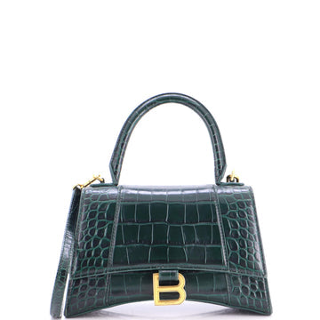 Hourglass Top Handle Bag Crocodile Embossed Leather Small