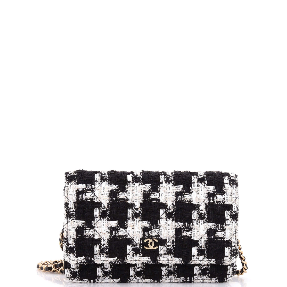 Chanel Wallet on Chain Quilted Houndstooth Tweed and Ribbon