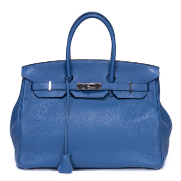 Hermes Birkin Handbag Blue Clemence with Palladium Hardware 35