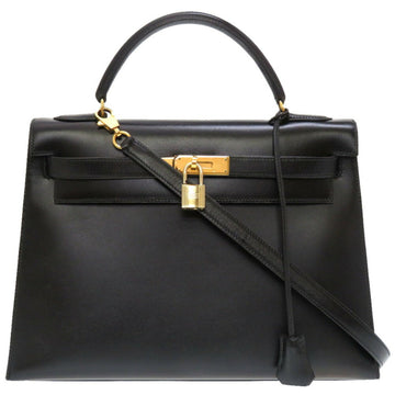 Hermes Kelly Handbag Black Box Calf with Gold Hardware 32