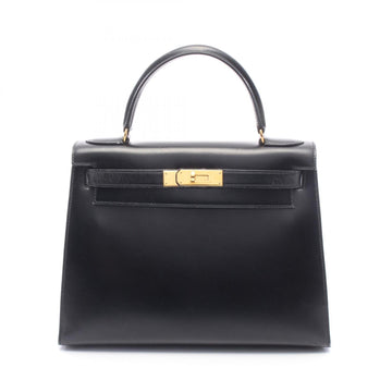 Hermes Kelly Handbag Black Box Calf with Gold Hardware 28