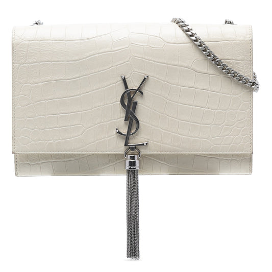 Saint Laurent Classic Monogram Tassel Crossbody Bag Crocodile Embossed Leather Medium
