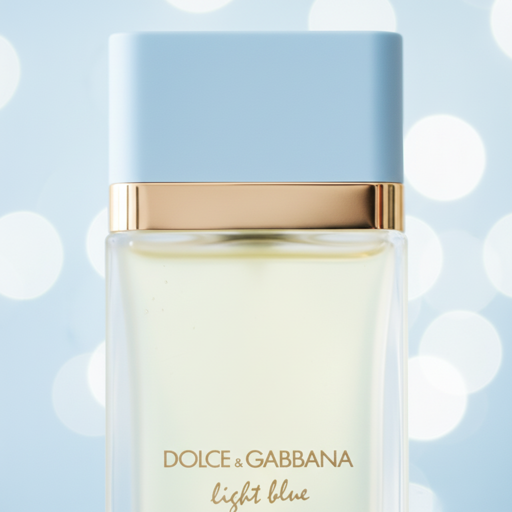 Close-up of Dolce & Gabbana Light Blue for Women frosted glass and sky blue cap