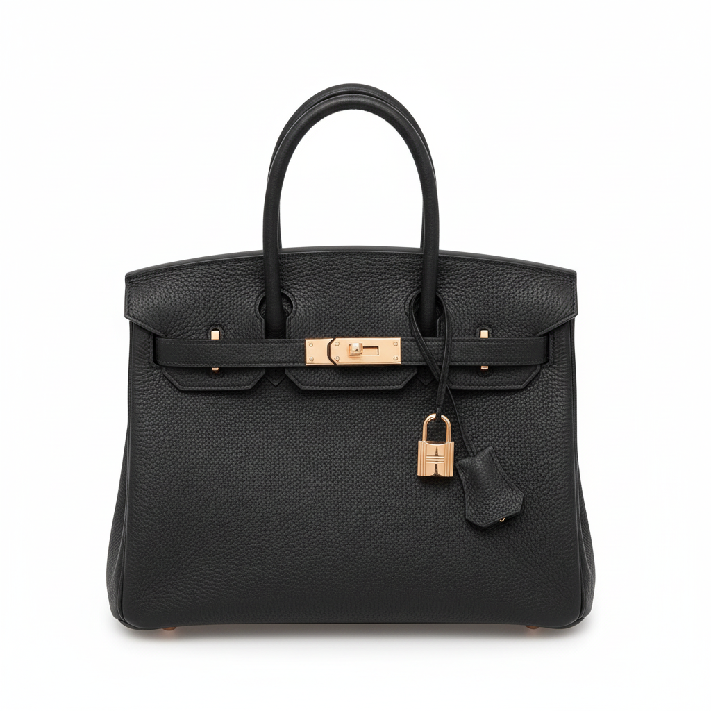 Hermes Birkin 30 Black Togo Rose Gold Hardware - Flat Lay