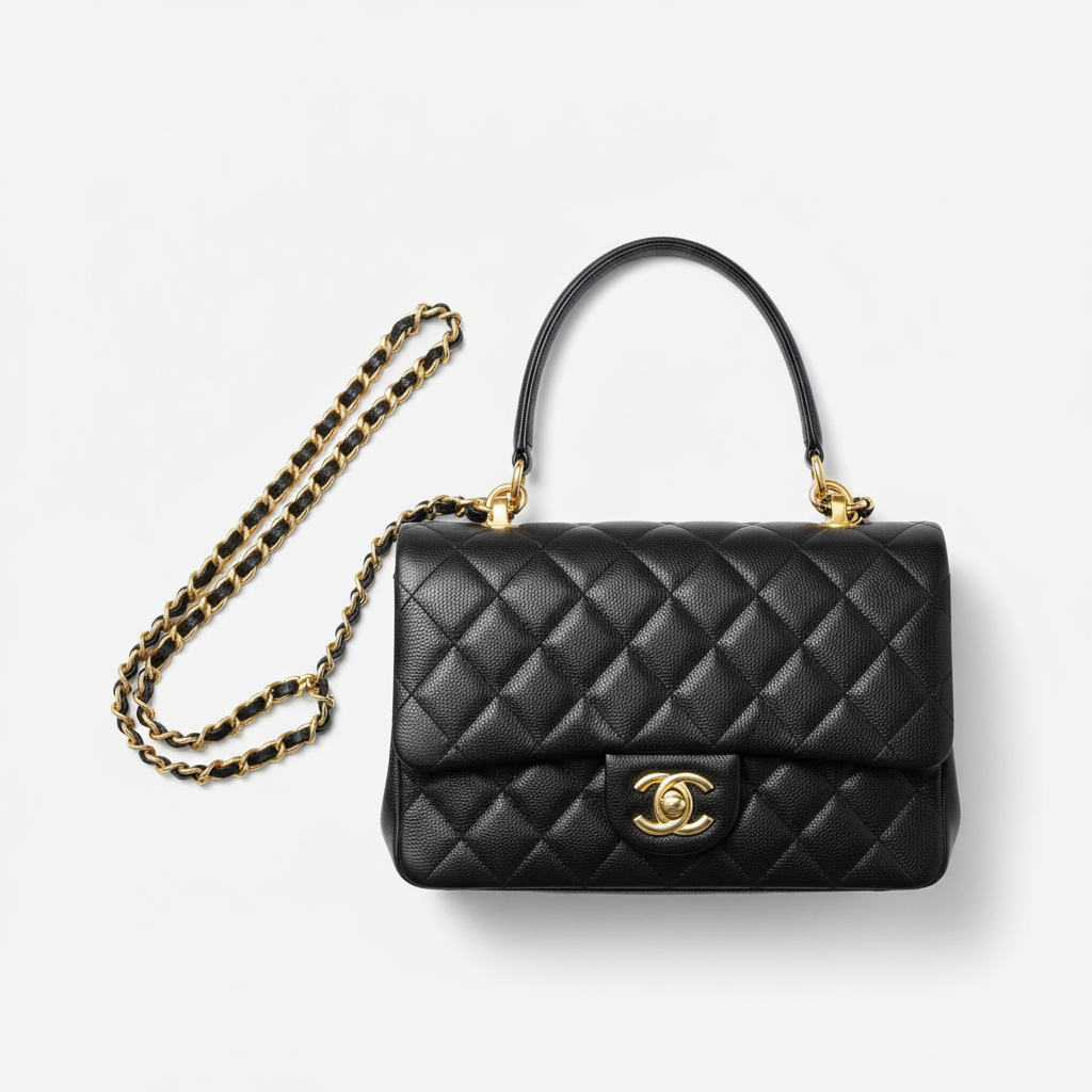 Chanel Classic Flap Jumbo Black Caviar Gold Hardware - Flat Lay
