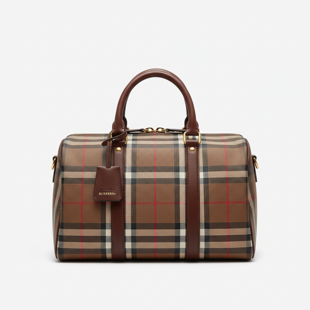 Burberry Vintage Boston Bag Haymarket Coated Canvas - Back View