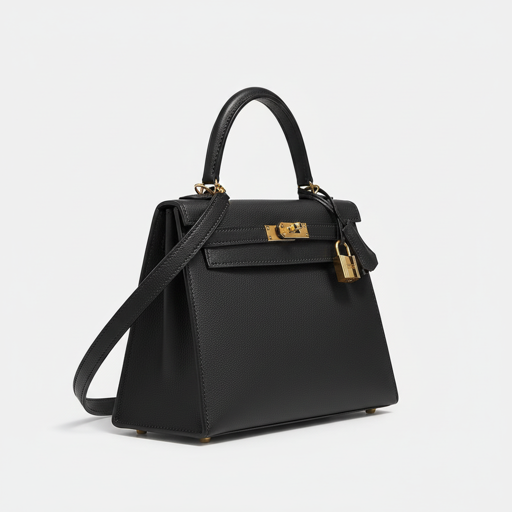 Hermes Kelly 25 Black Epsom Gold Hardware - Side Profile