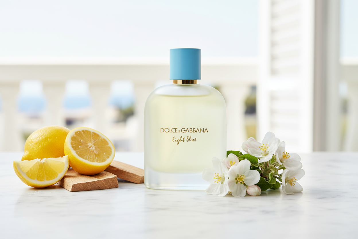 Light Blue with Lemon and Blossoms on Marble
