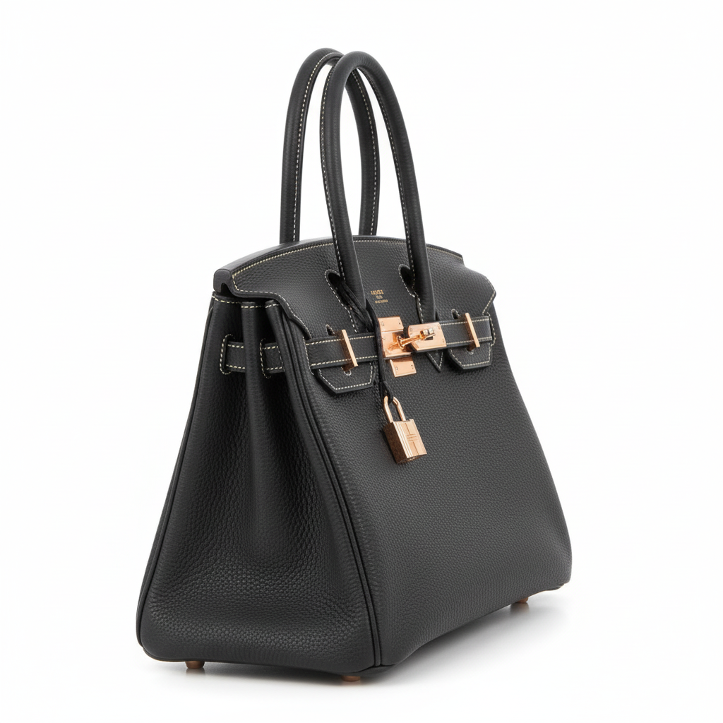 Hermes Birkin 30 Black Togo Rose Gold Hardware - Side Profile
