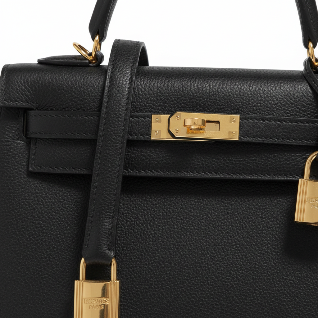 Hermes Kelly 25 Black Epsom Gold Hardware - Hardware Detail