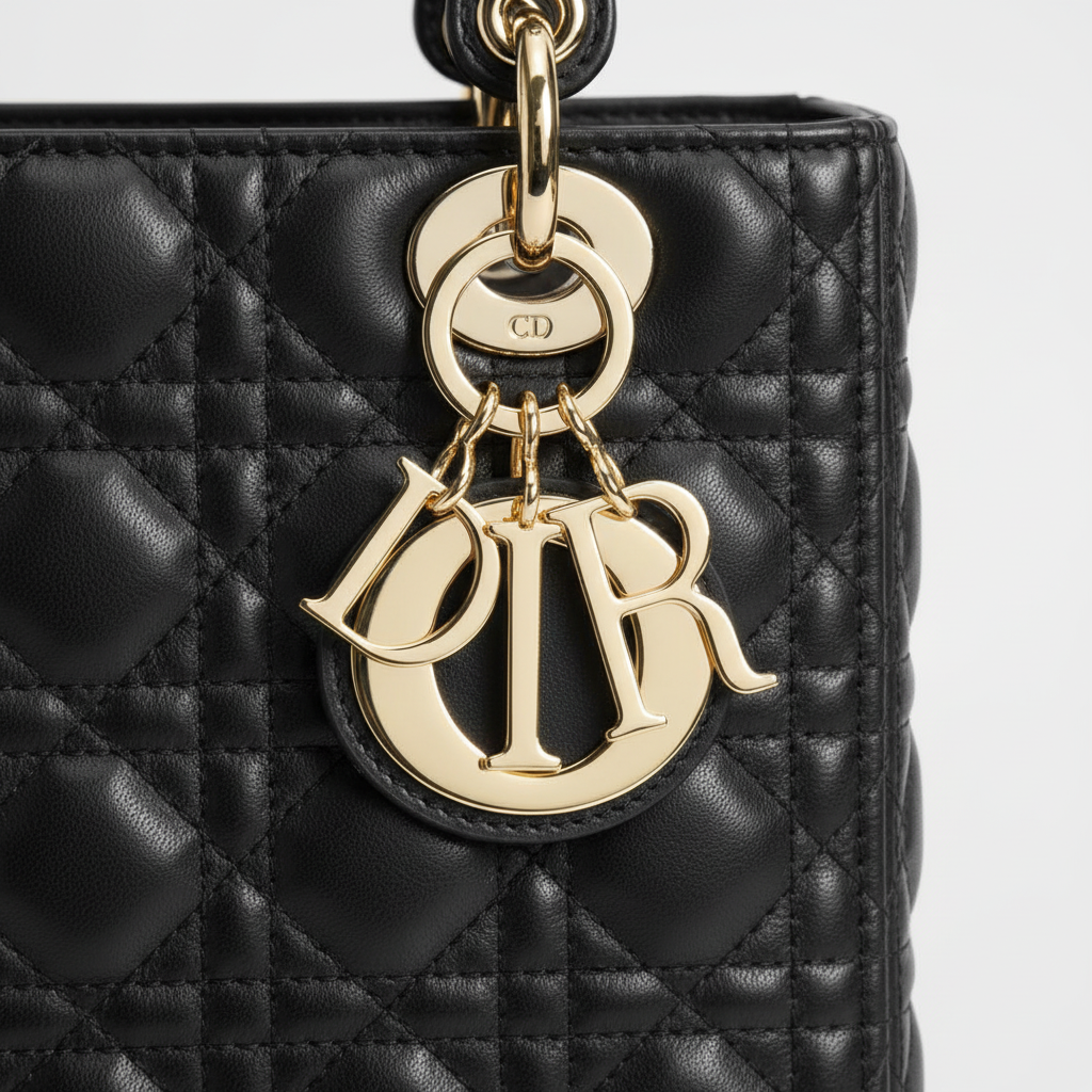 Dior Lady Dior Medium Black Cannage Gold - Charm Detail