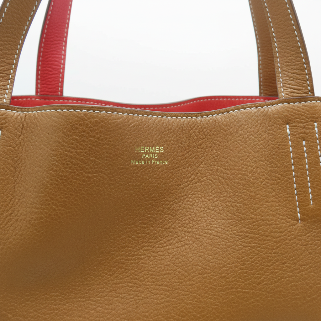 Hermes Double Sens Tote Clemence 45 - Leather and Stitching Detail