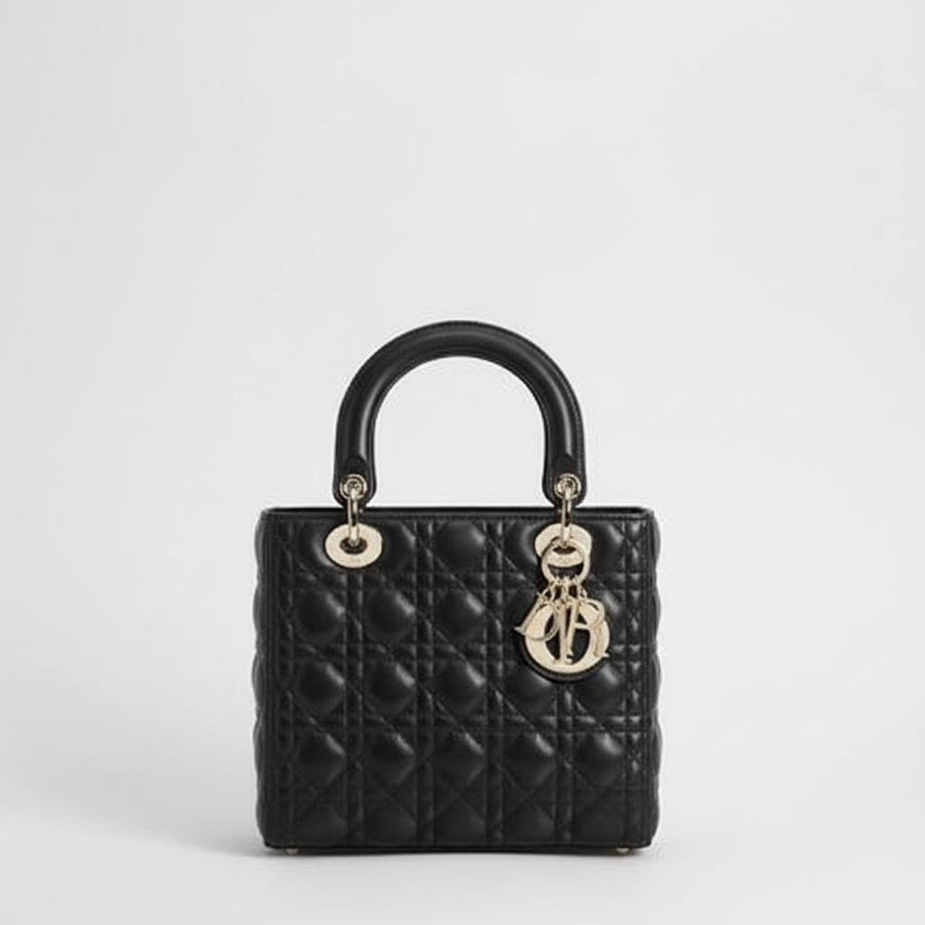 Dior Lady Dior Medium Black Cannage Gold - Front View
