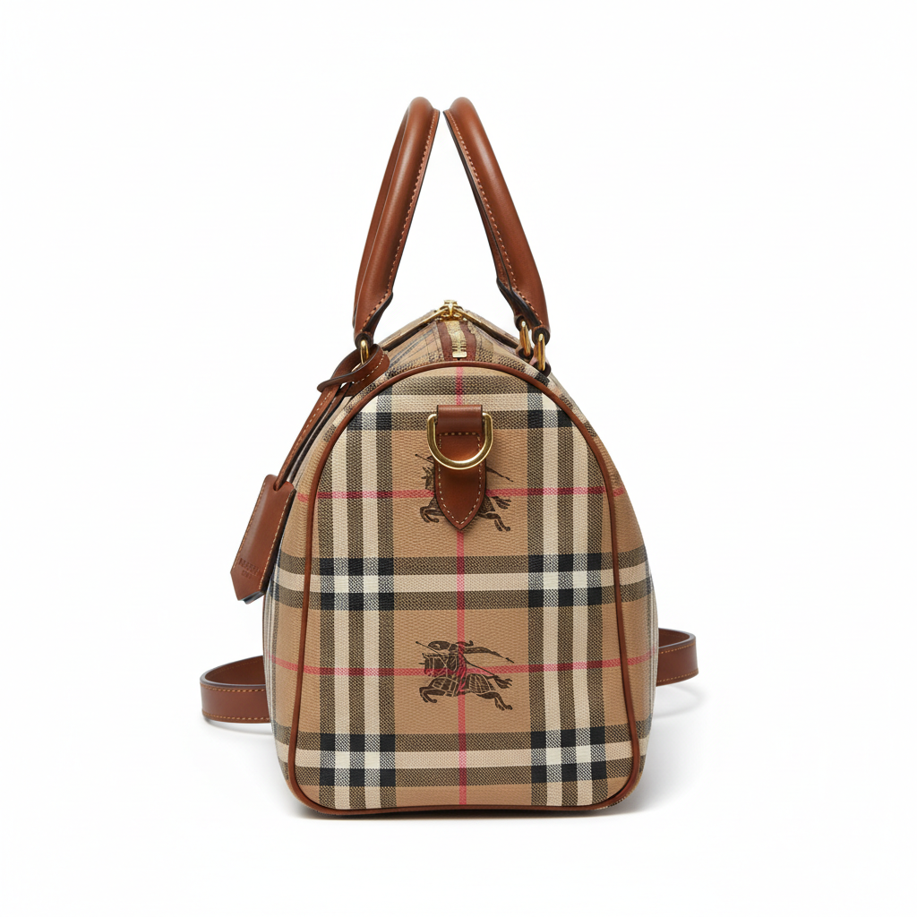 Burberry Vintage Boston Bag Haymarket Coated Canvas - Side Profile