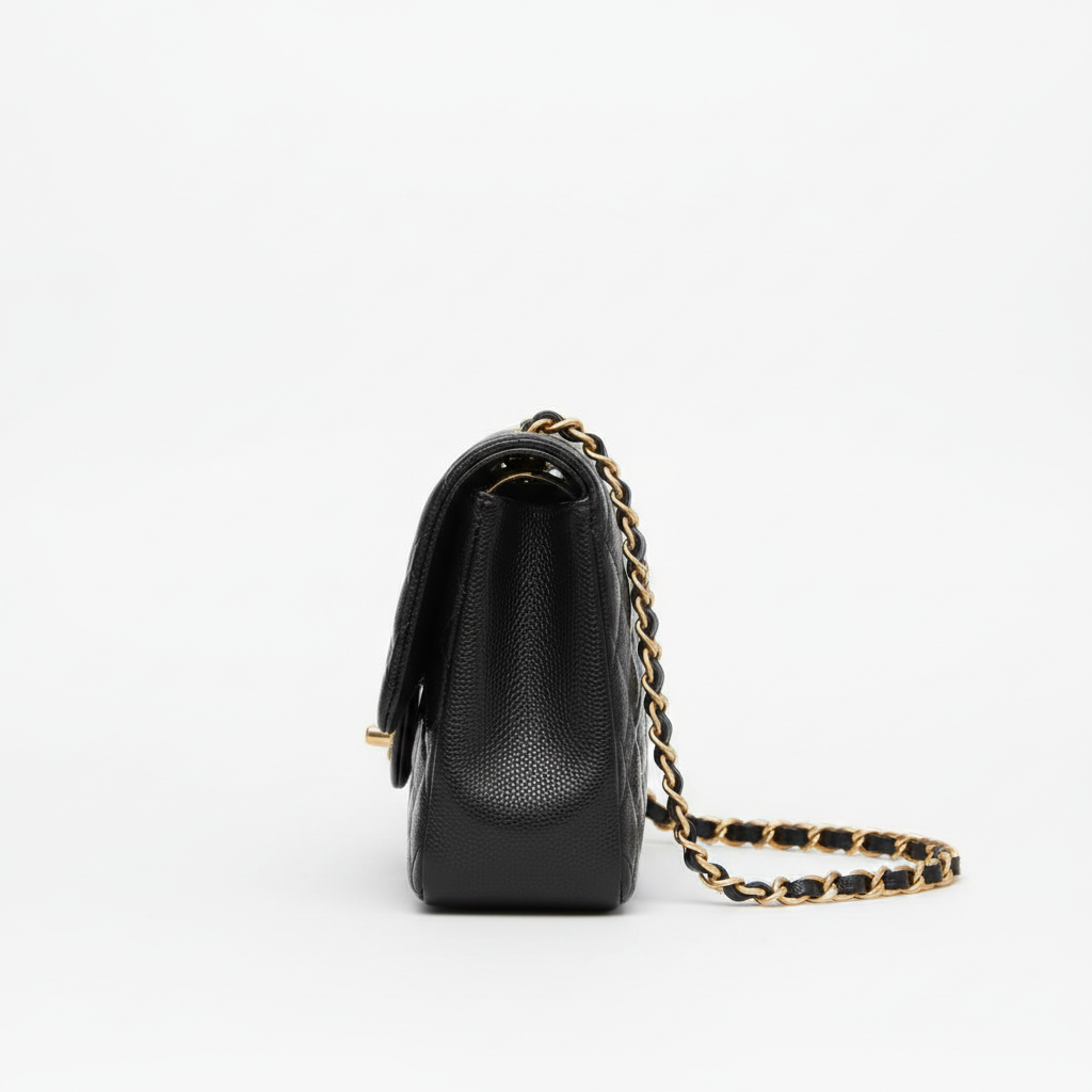 Chanel Classic Flap Jumbo Black Caviar Gold Hardware - Side Profile