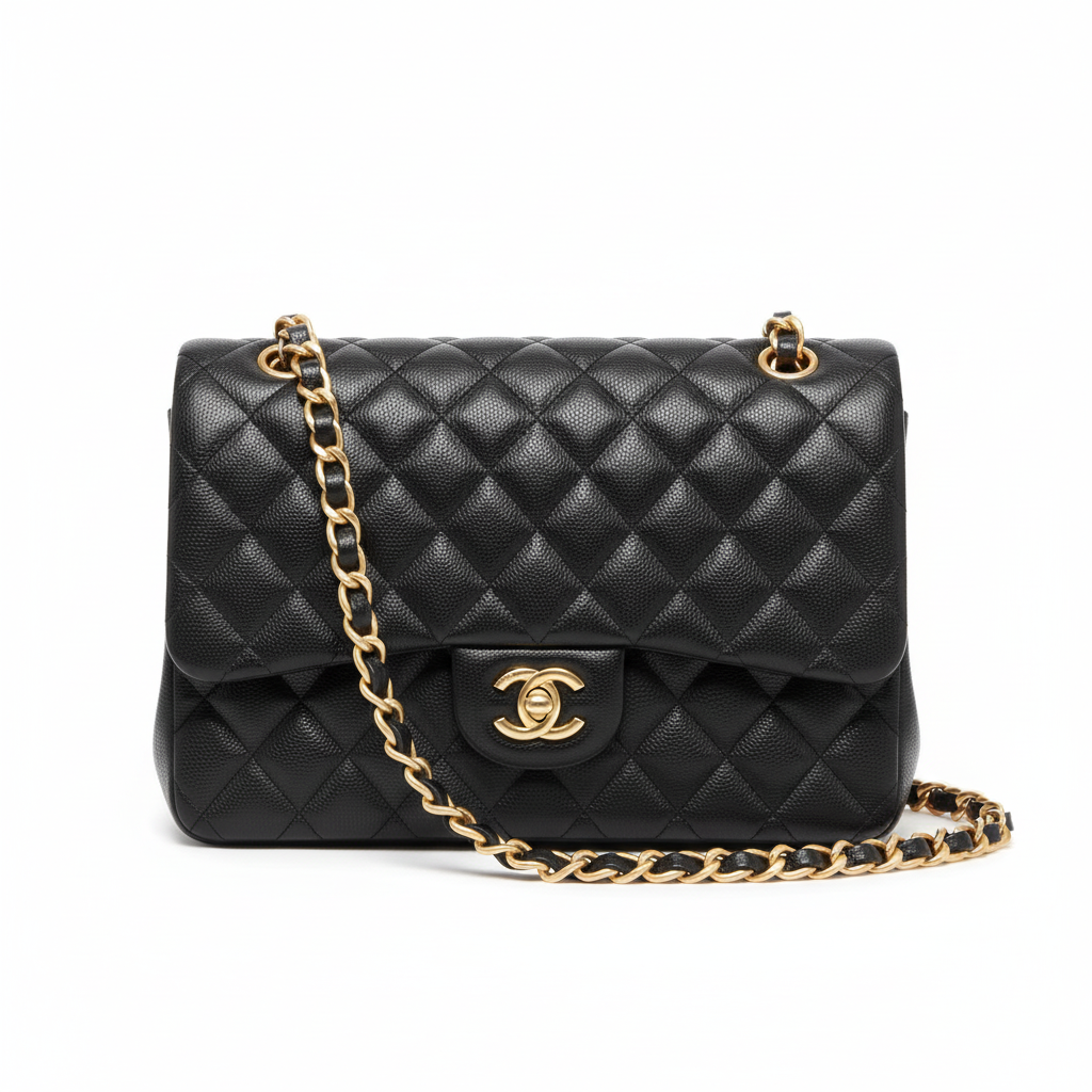 Chanel Classic Flap Jumbo Black Caviar Gold Hardware - Front View