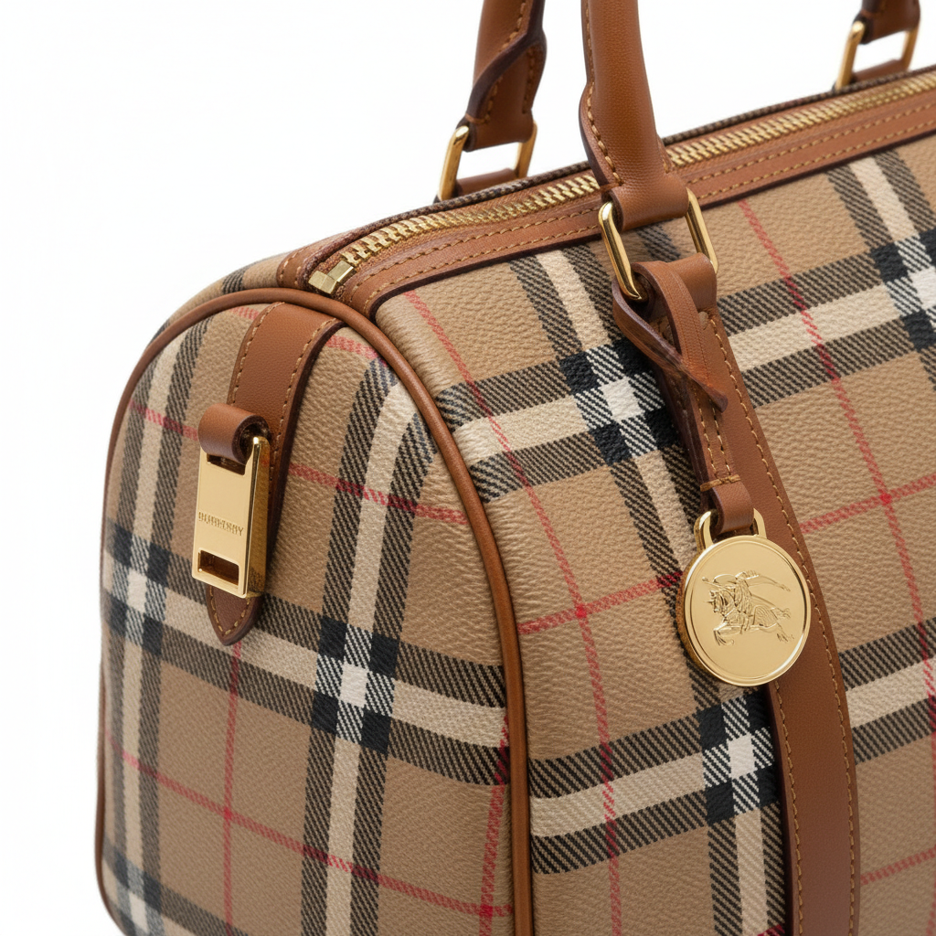Burberry Vintage Boston Bag Haymarket Coated Canvas - Close Up Detail