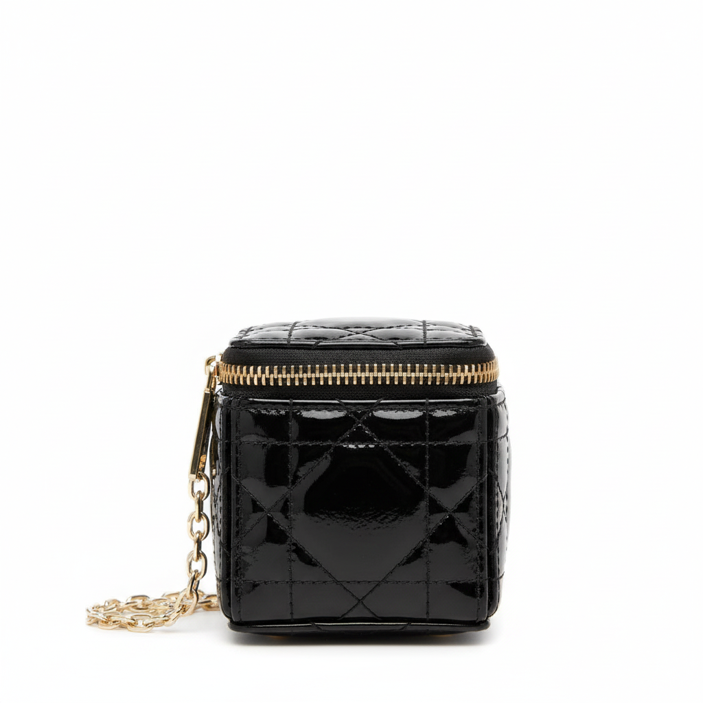 Dior Lady Dior Cube Pouch Black Patent - Side View