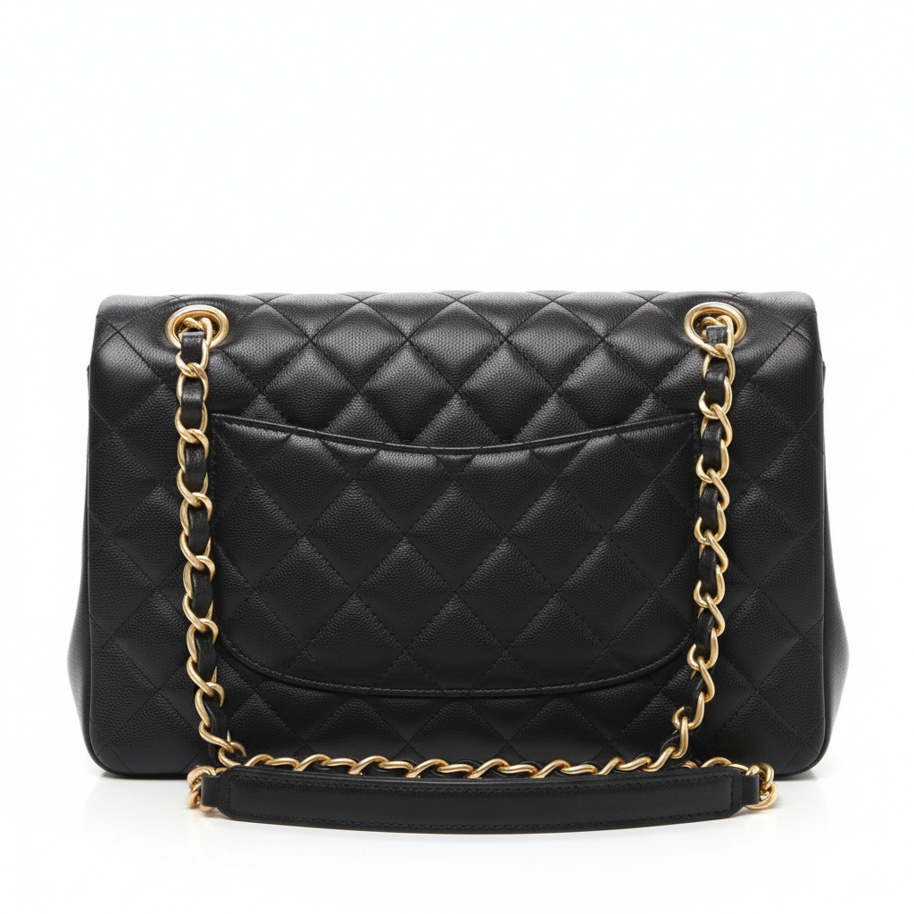 Chanel Classic Flap Jumbo Black Caviar Gold Hardware - Back View
