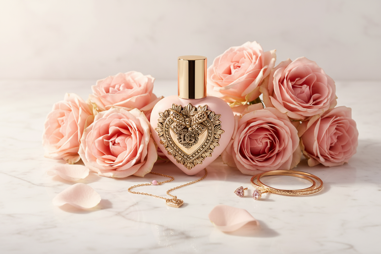 Devotion Heart with Pink Roses on Marble
