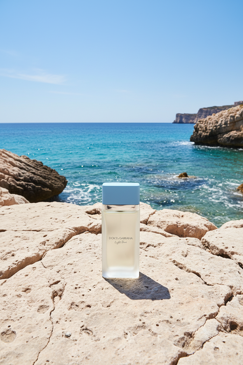 Dolce & Gabbana Light Blue on Mediterranean rocky coast