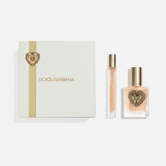 Dolce & Gabbana Devotion Gift Set flat lay on white background