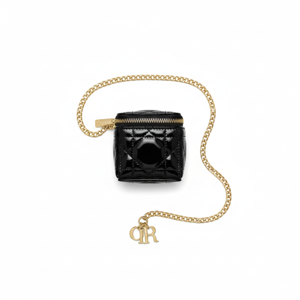 Dior Lady Dior Cube Pouch Black Patent - Flat Lay