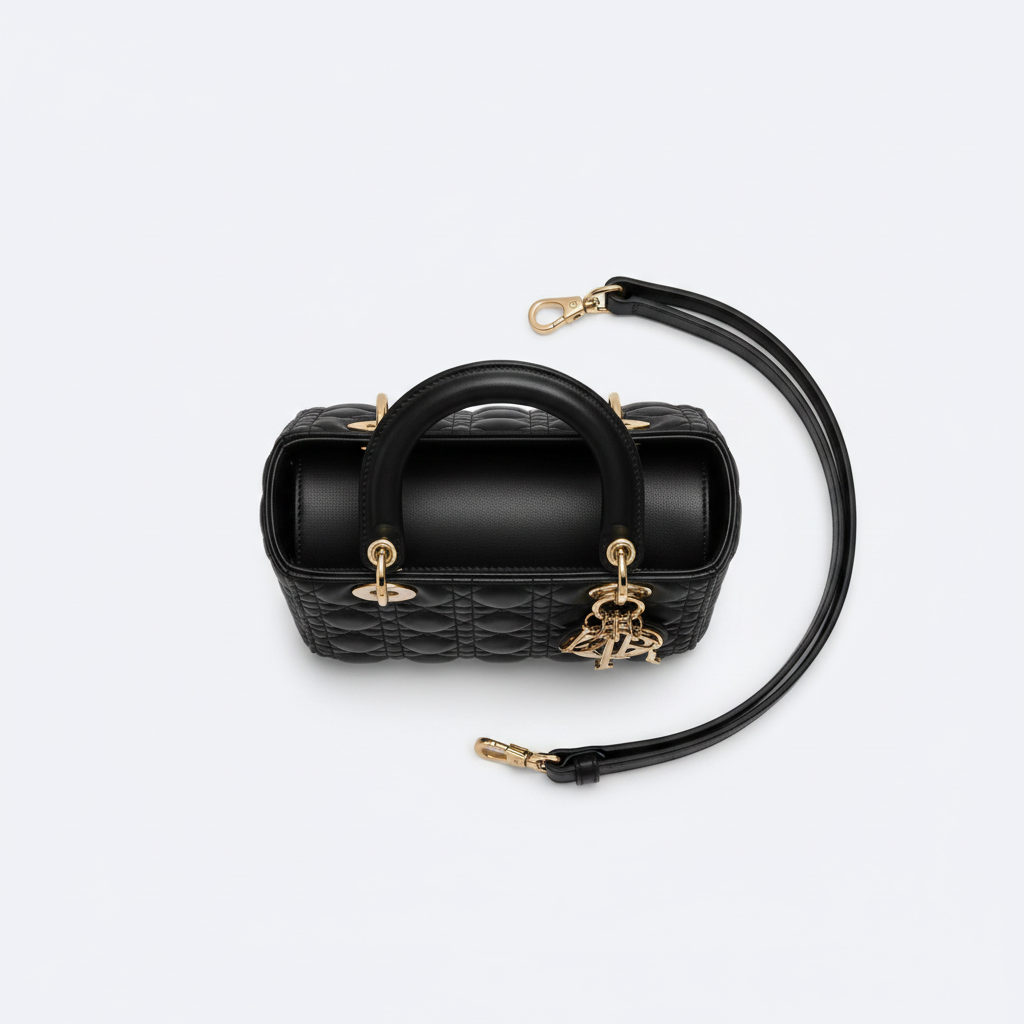 Dior Lady Dior Medium Black Cannage Gold - Flat Lay