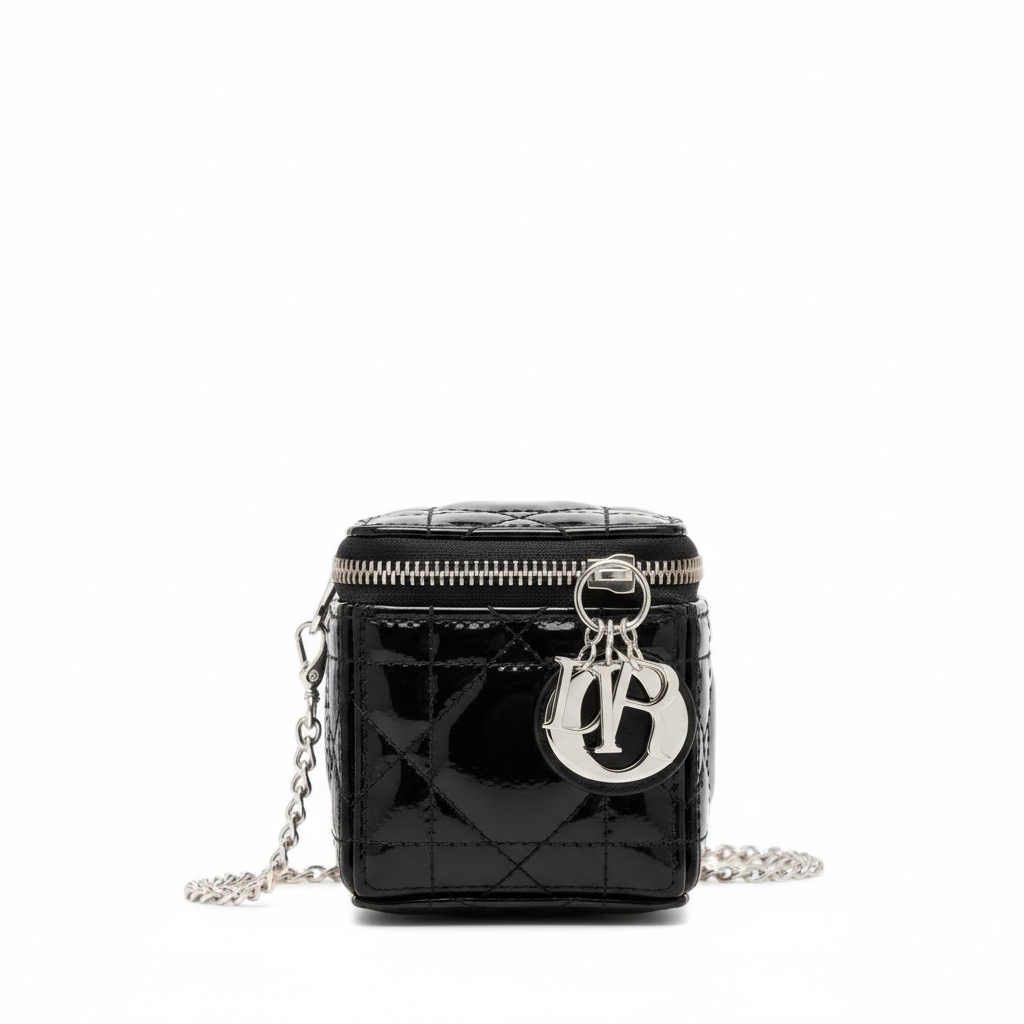 Dior Lady Dior Cube Pouch Black Patent - Front View
