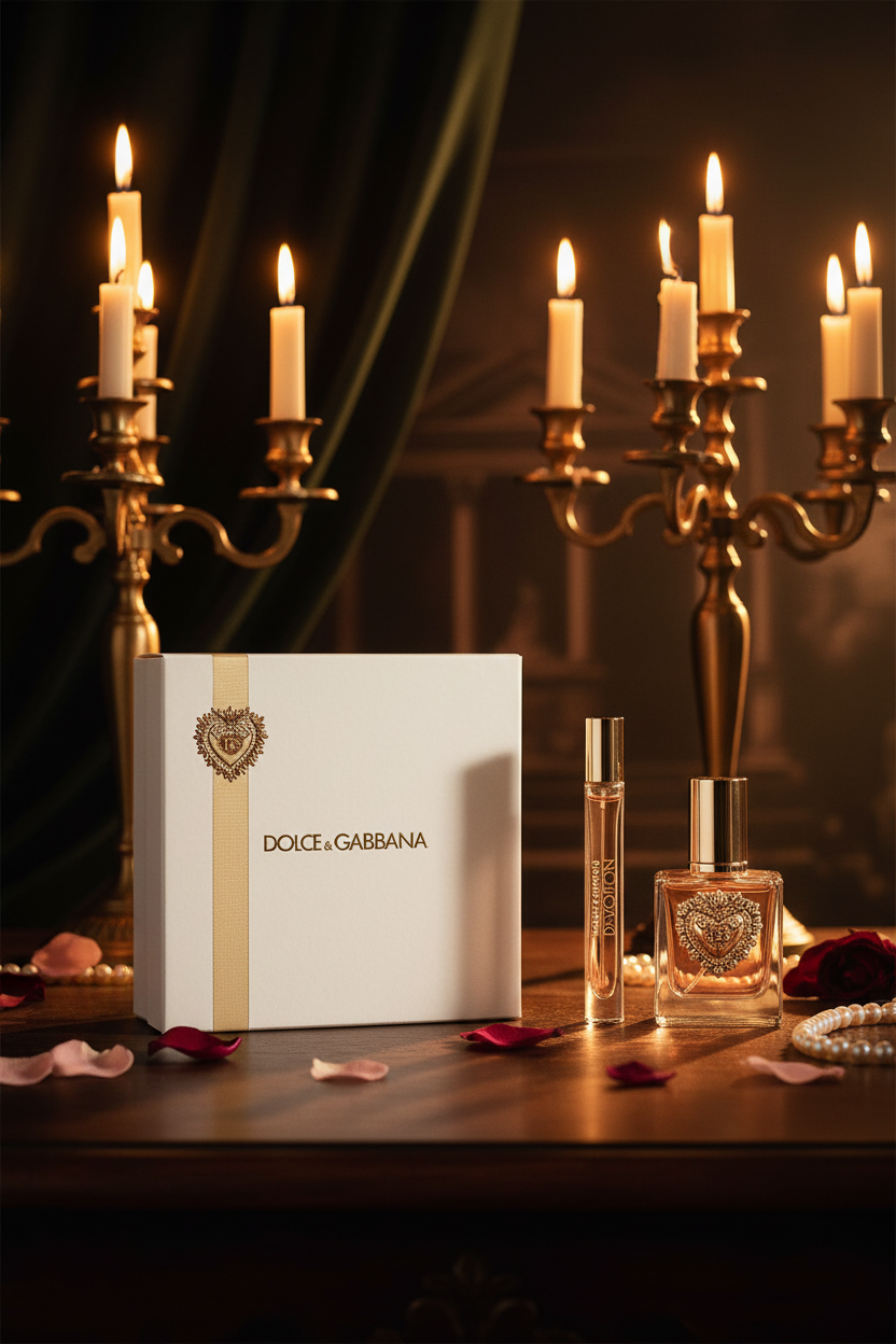 Dolce & Gabbana Devotion Gift Set with romantic candlelight